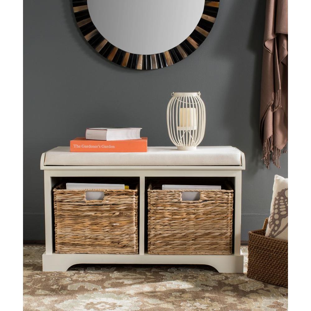 Freddy Distressed White Storage Bench Home Depot