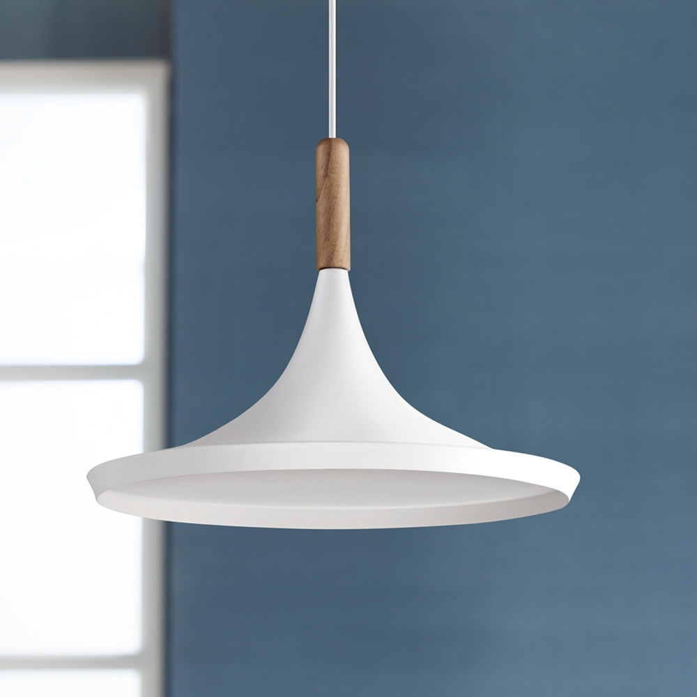 Felton White Aluminum and Wood 14" Wide Pendant Light Style 1G924