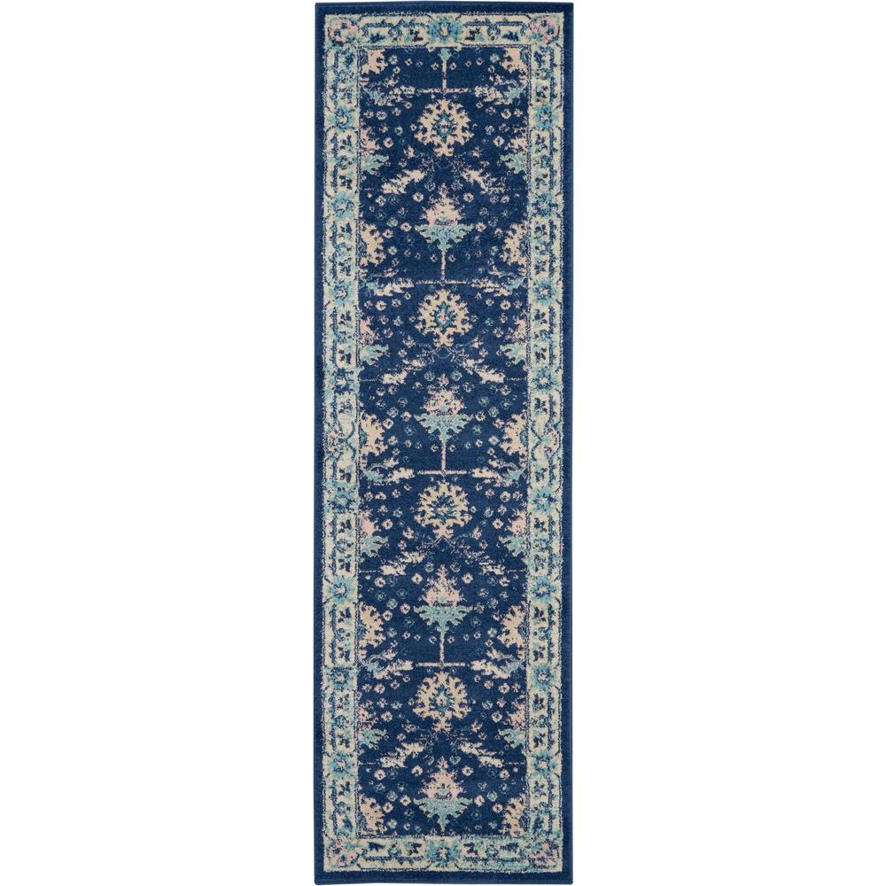 Nourison Tranquil TRA10 Navy Blue 7' Runner Hallway Rug, Blue/Ivory