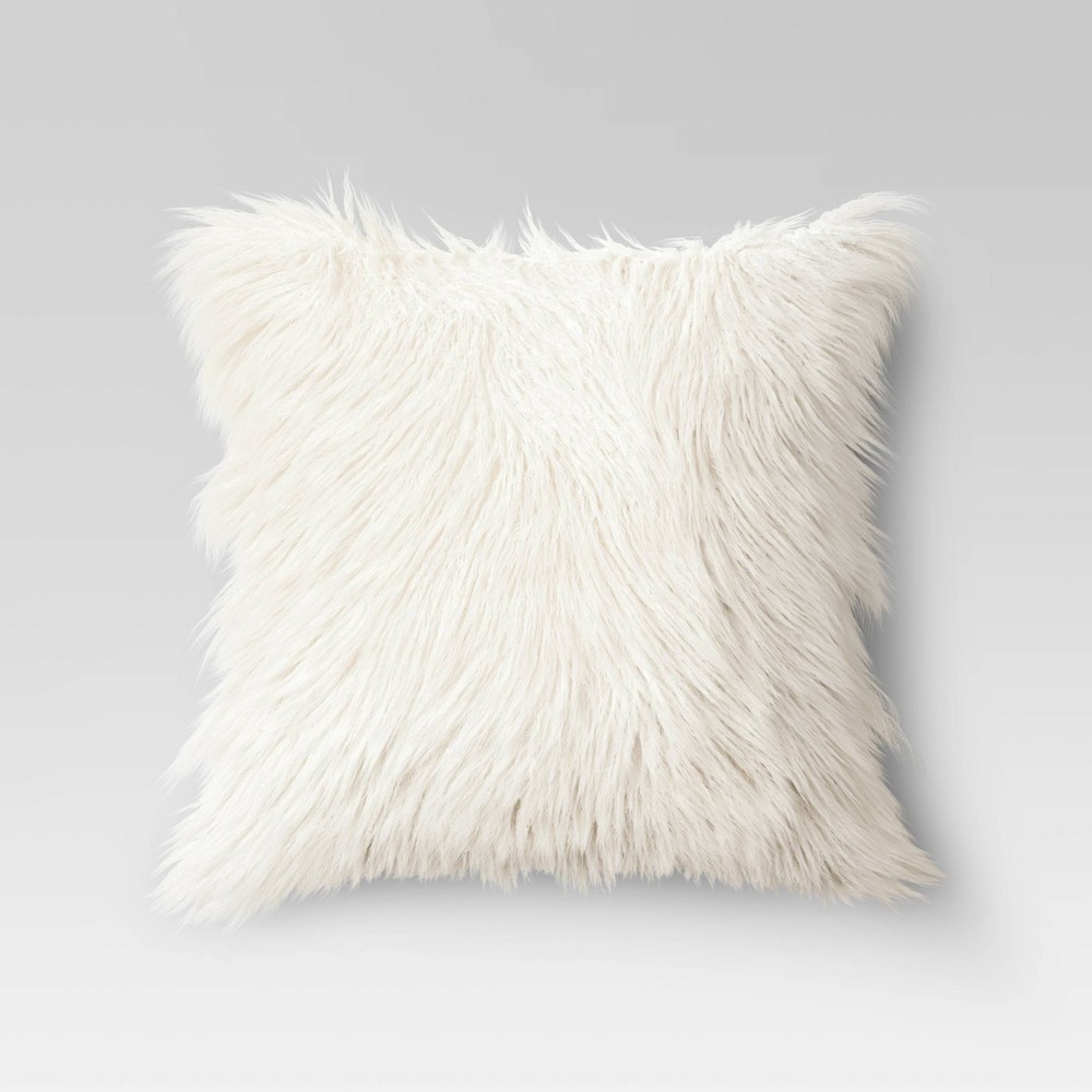 24" x 24" Faux Fur Euro Throw Pillow Cream (Ivory) Opalhouse Target