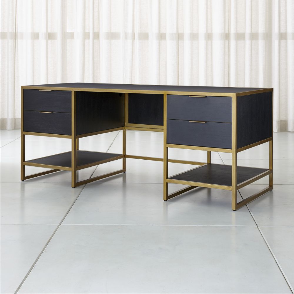 Oxford Black Executive Desk with Power Outlet Crate and Barrel Havenly