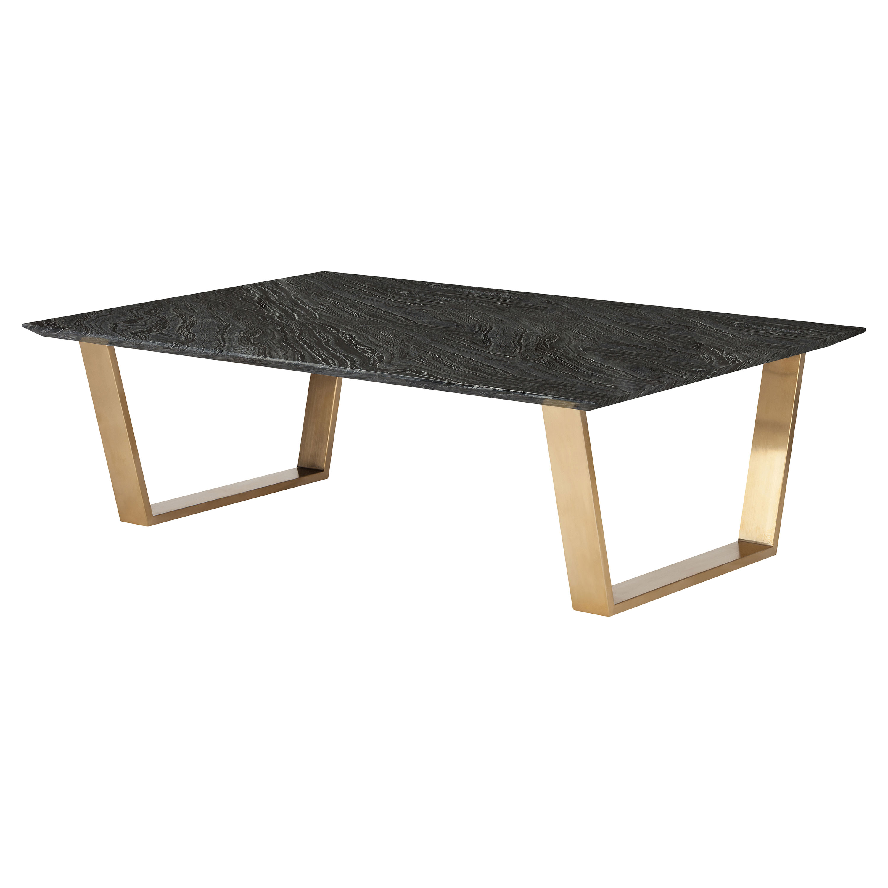 Cathy Hollywood Regency Brushed Gold Steel Black Marble Rectangular