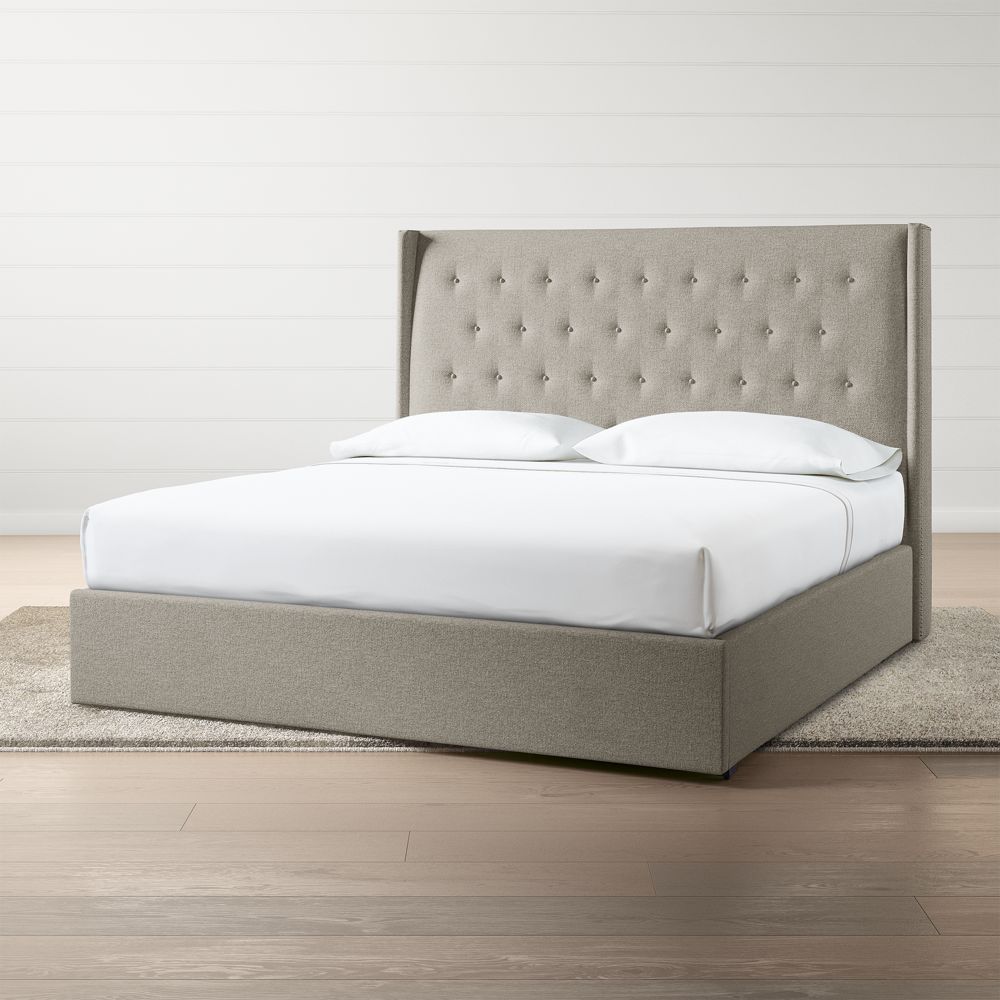 Ronin King Tufted Wingback Headboard with GasLift Base Grey Crate