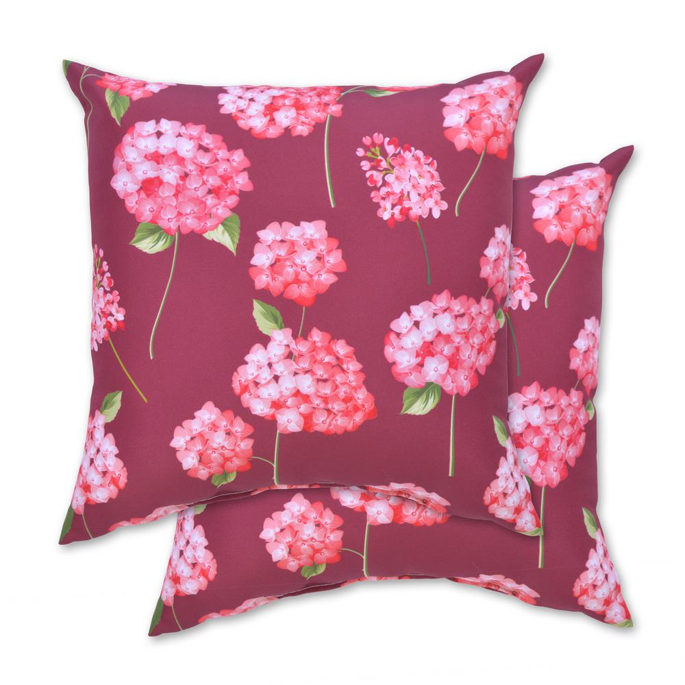 Hampton Bay Pink Blooms Square Outdoor Throw Pillow (2-Pack) - Home ...