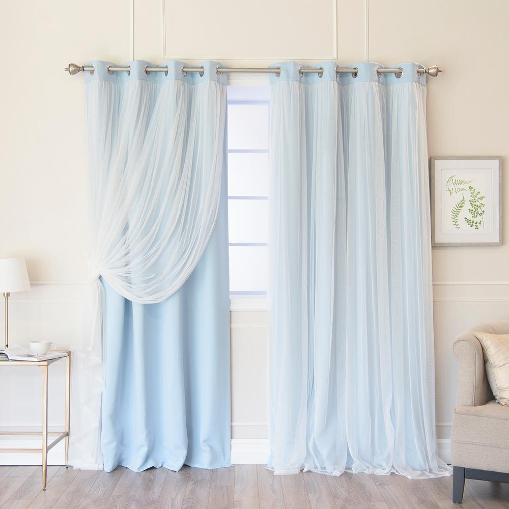 Best Home Fashion Sky Blue 96 in. L Marry Me Lace Overlay Blackout