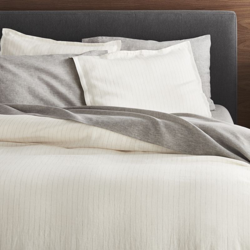 Linen Pinstripe Warm White King Duvet Cover Crate and Barrel Havenly