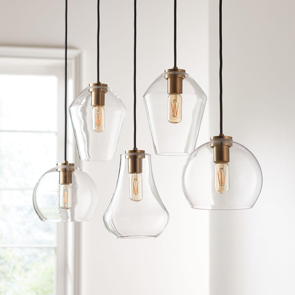 Arren Brass Linear 5Light Pendant with Clear Mixed Shades Crate and
