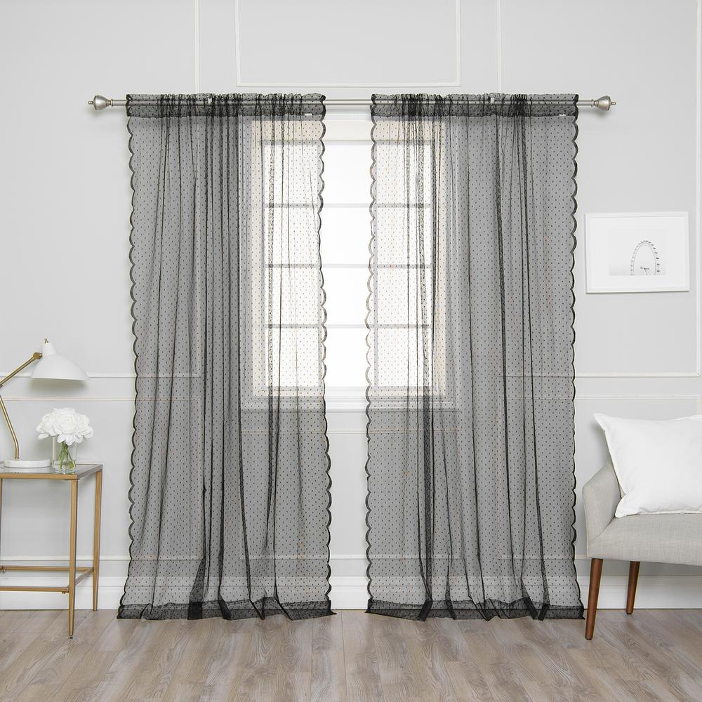 Best Home Fashion 84 in. L Black Sheer Lace Dot Curtain Panel (2-Pack ...