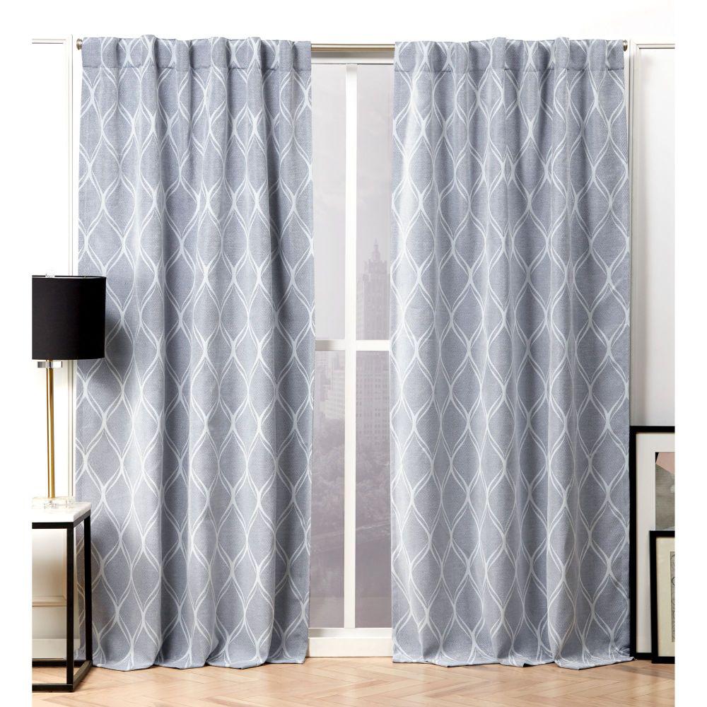 Nicole Miller Circuit Chambray Blue Blackout Hidden Tab Top Curtain Panel 52 In W X 96 In L 2 Panel Home Depot Havenly