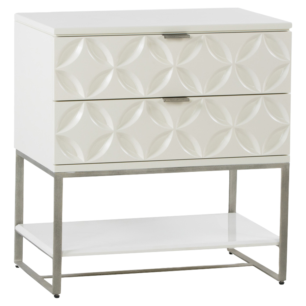 Rebekah Modern Classic White Lacquer Antique Silver Base Nightstand