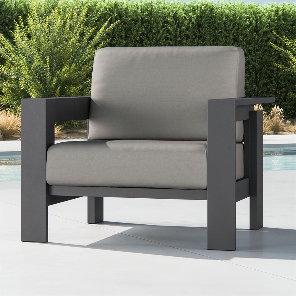 Walker Metal Outdoor Dining Bench Graphite Sunbrella Cushion +