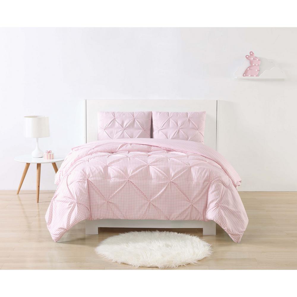 Anytime Gingham Pinch Pleat Pink Twin Extra Long Comforter Set Home
