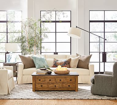York Deep Square Arm Slipcovered Sofa 79 With Bench Cushion Down York Deep Square Arm Slipcovered Sofa
