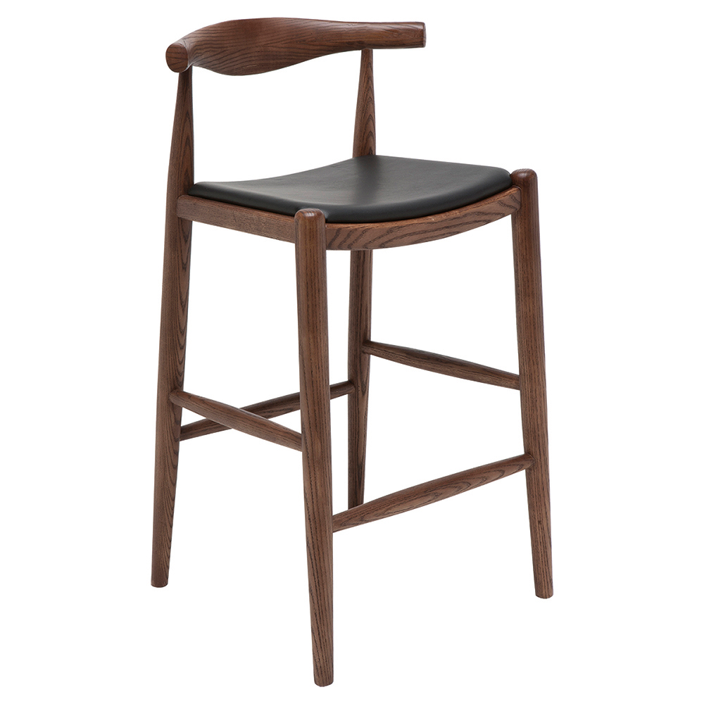 Katelyn Mid Century Modern Black Leather Seat Brown Scandinavian