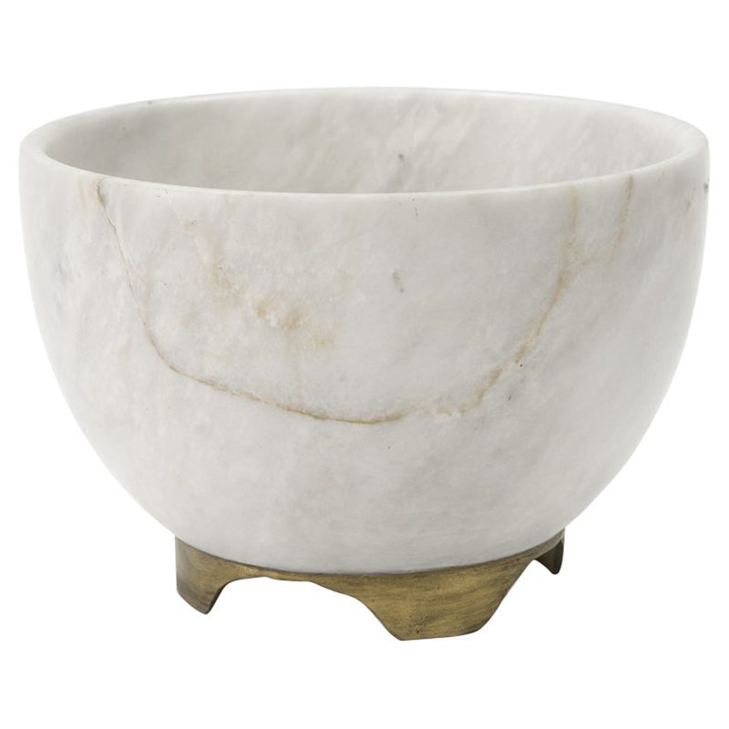 Palecek Bianca Modern Classic White Marble Large Gold Footed Bowl ...