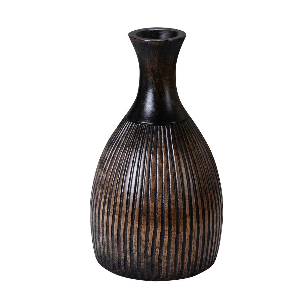 Villacera 12 in. Black Decorative Handmade Bottle Mango Wood Vase