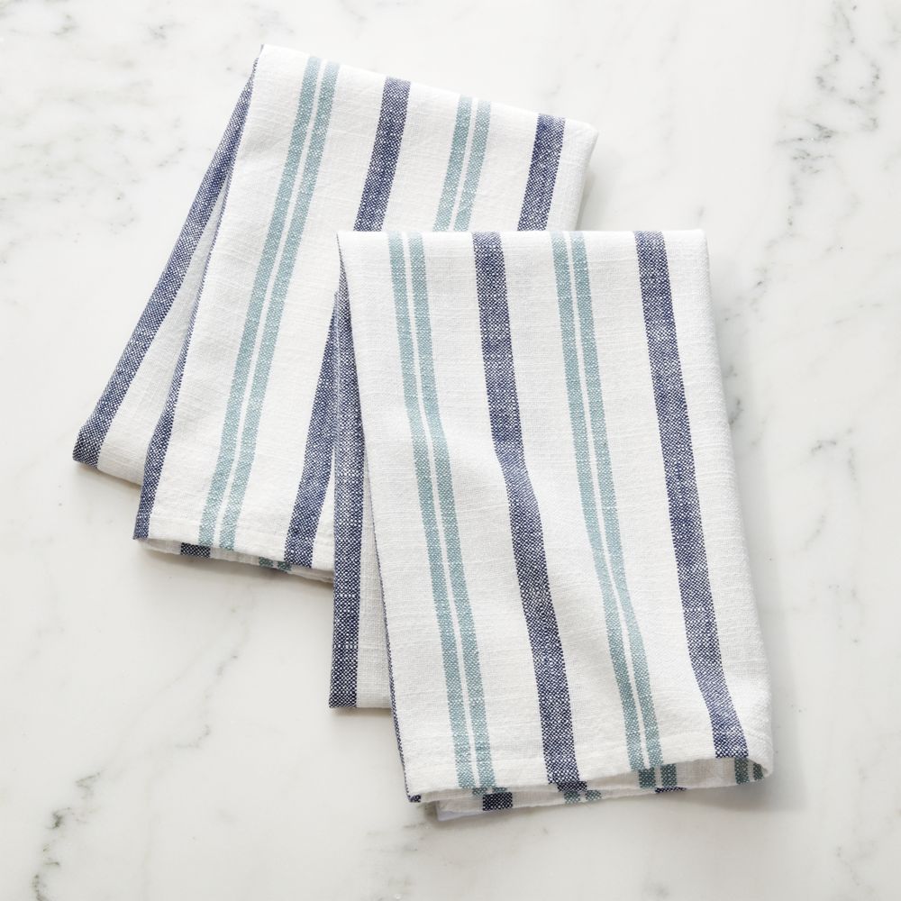 Crate & Barrel - Cuisine Stripe Aqua Dish Towels, Set of 2