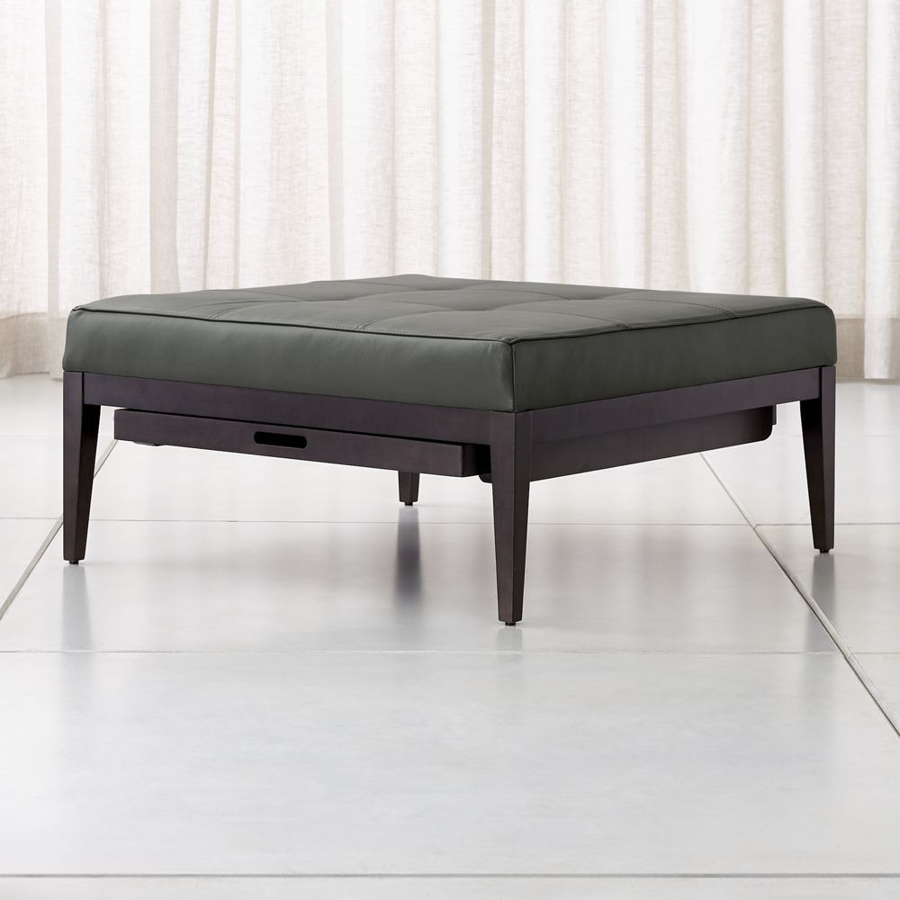 Nash Leather Tufted Square Ottoman with Tray Crate and Barrel Havenly