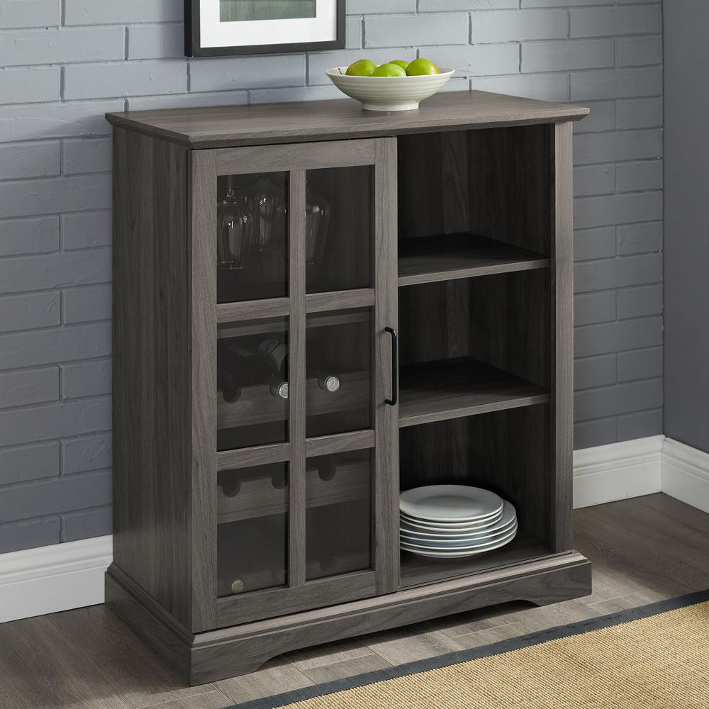 Welwick Designs 36 Sliding Glass Door Bar Cabinet Slate Grey Slate Gray Home Depot