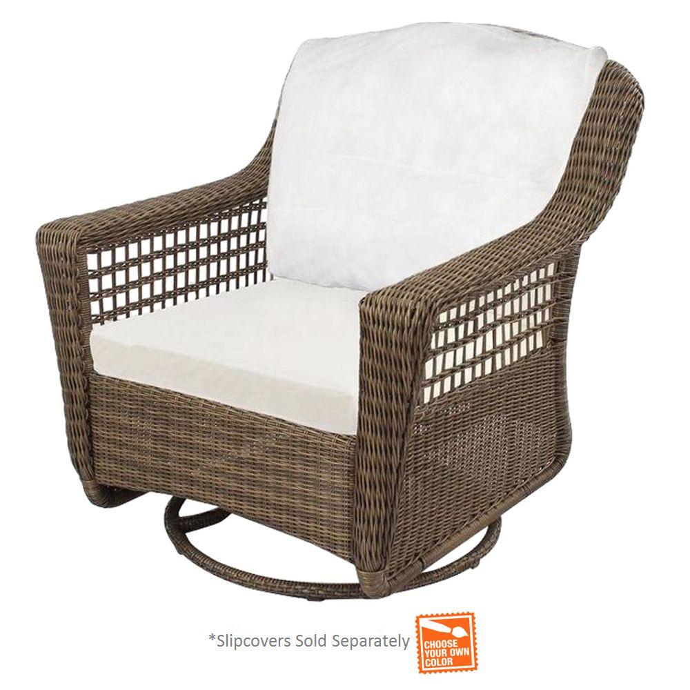 Hampton Bay Spring Haven Grey Wicker Outdoor Patio Swivel Rocker Chair