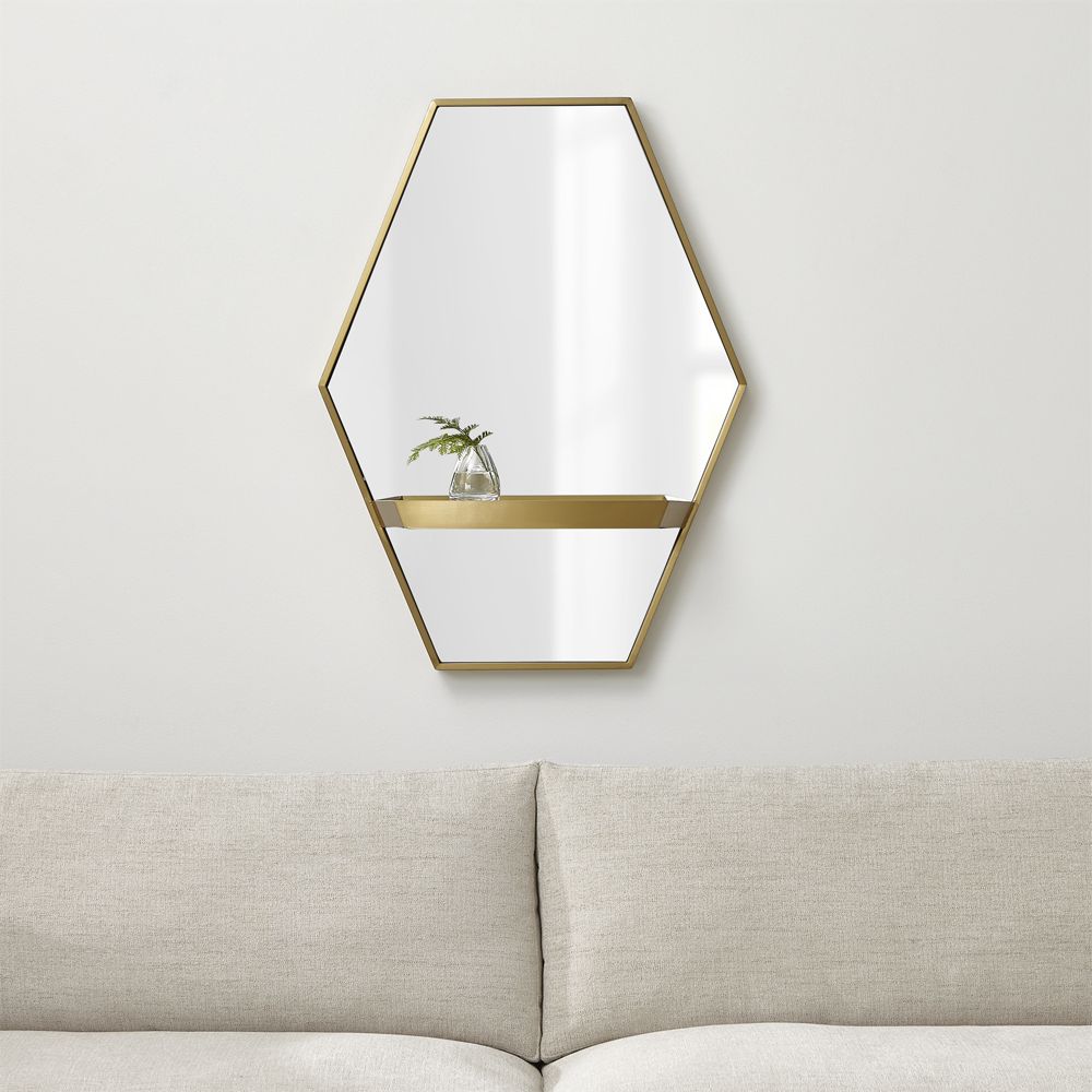Reina Brass Wall Mirror with Shelf Crate and Barrel Havenly