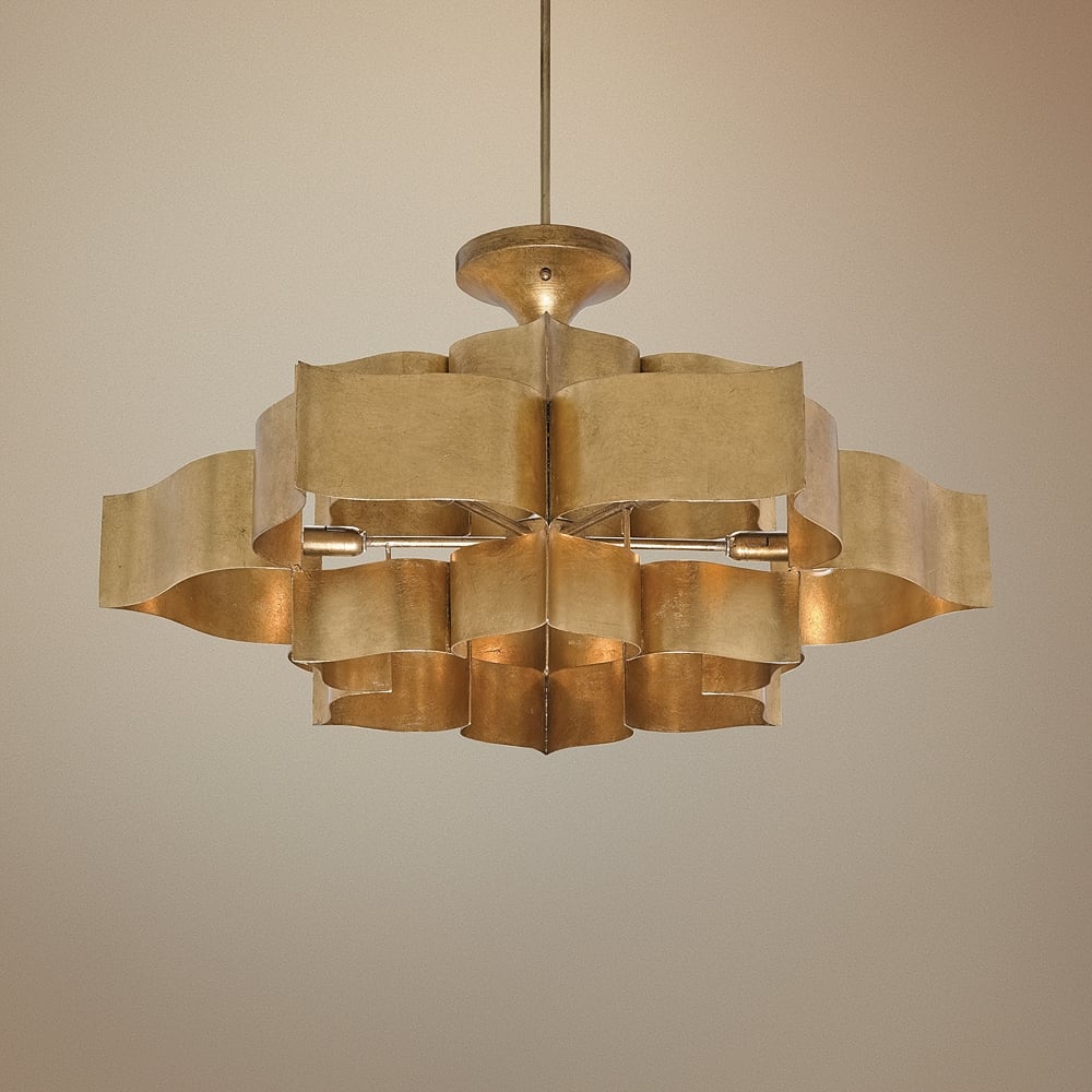 Grand Lotus 30" Wide Antique Gold Leaf Chandelier Style 8H110