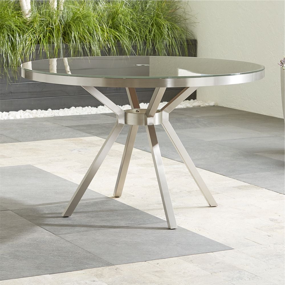 Dune Round Dining Table with Taupe Painted Glass Crate and Barrel