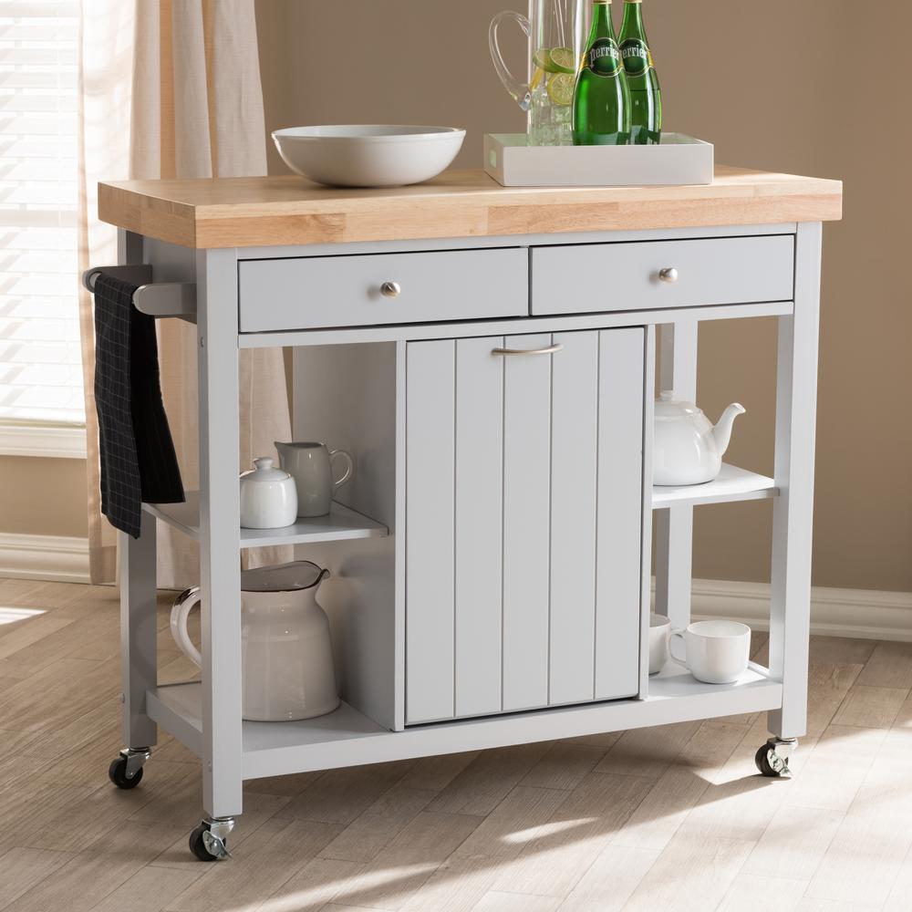 hayward gray kitchen cart with pull out garbage bin