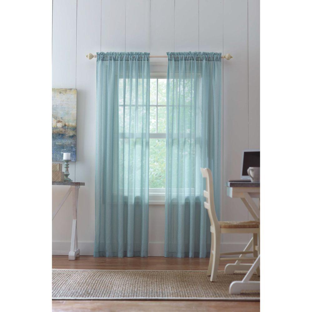 Aqua Blue Curtains 45 Inch Length For Kitchen Set Of 2 Panels Rod Pocket Linen Look