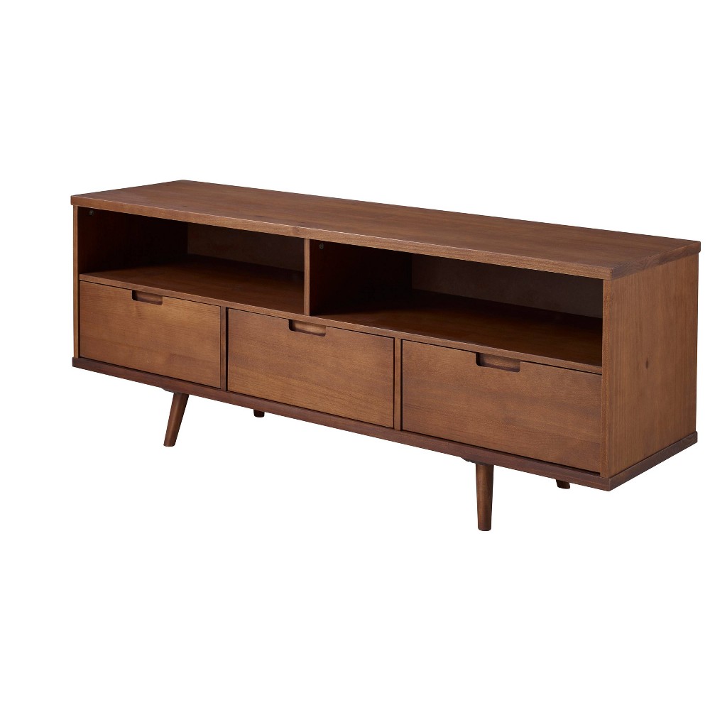58 3Drawer Mid Century Modern TV Stand Walnut (Brown) Saracina Home