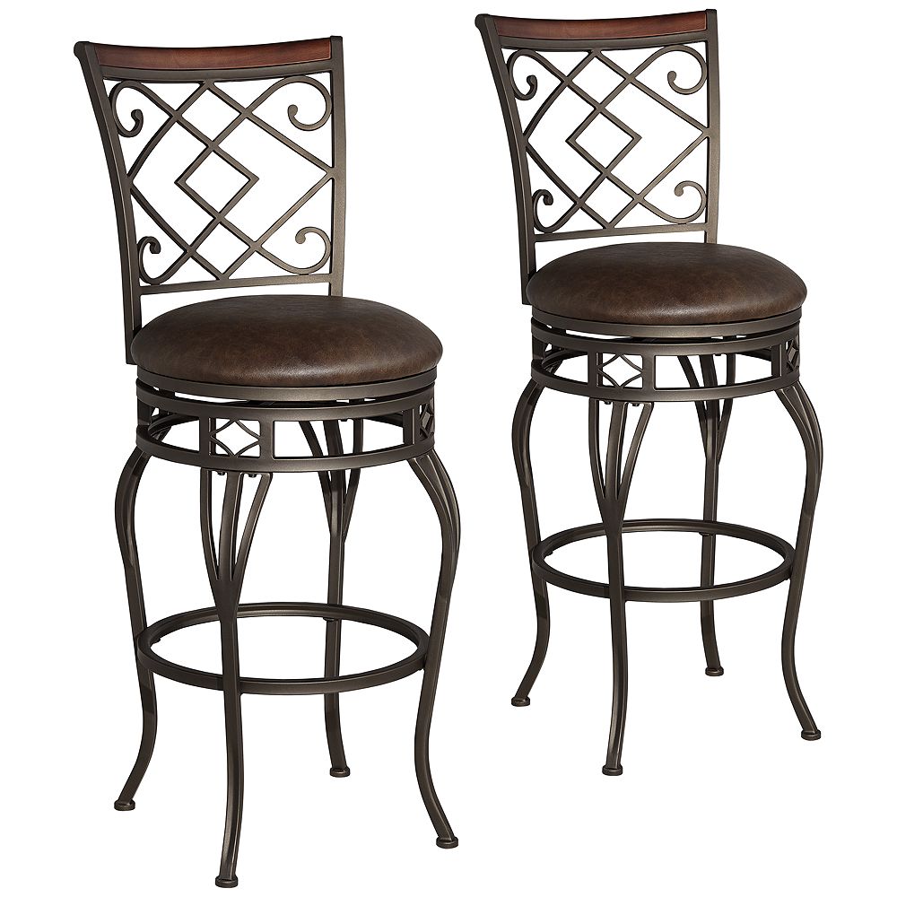 Hartley 30" Wood and Bronze Metal Swivel Bar Stools Set of 2 Style