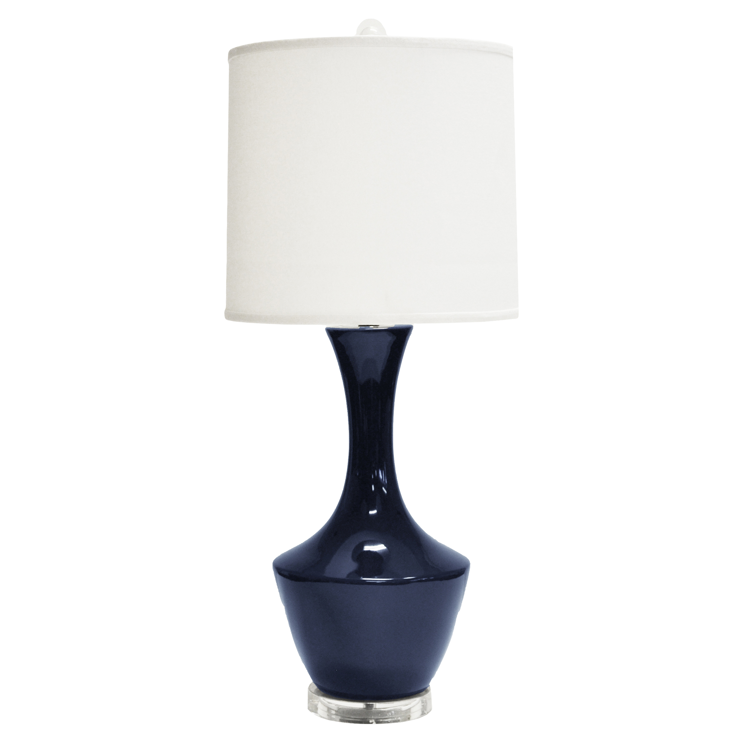 Candace Modern Classic Navy Blue Ceramic White Linen Shade Table Lamp