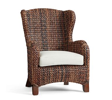 Seagrass Wingback Chair, Havana Dark - Pottery Barn | Havenly