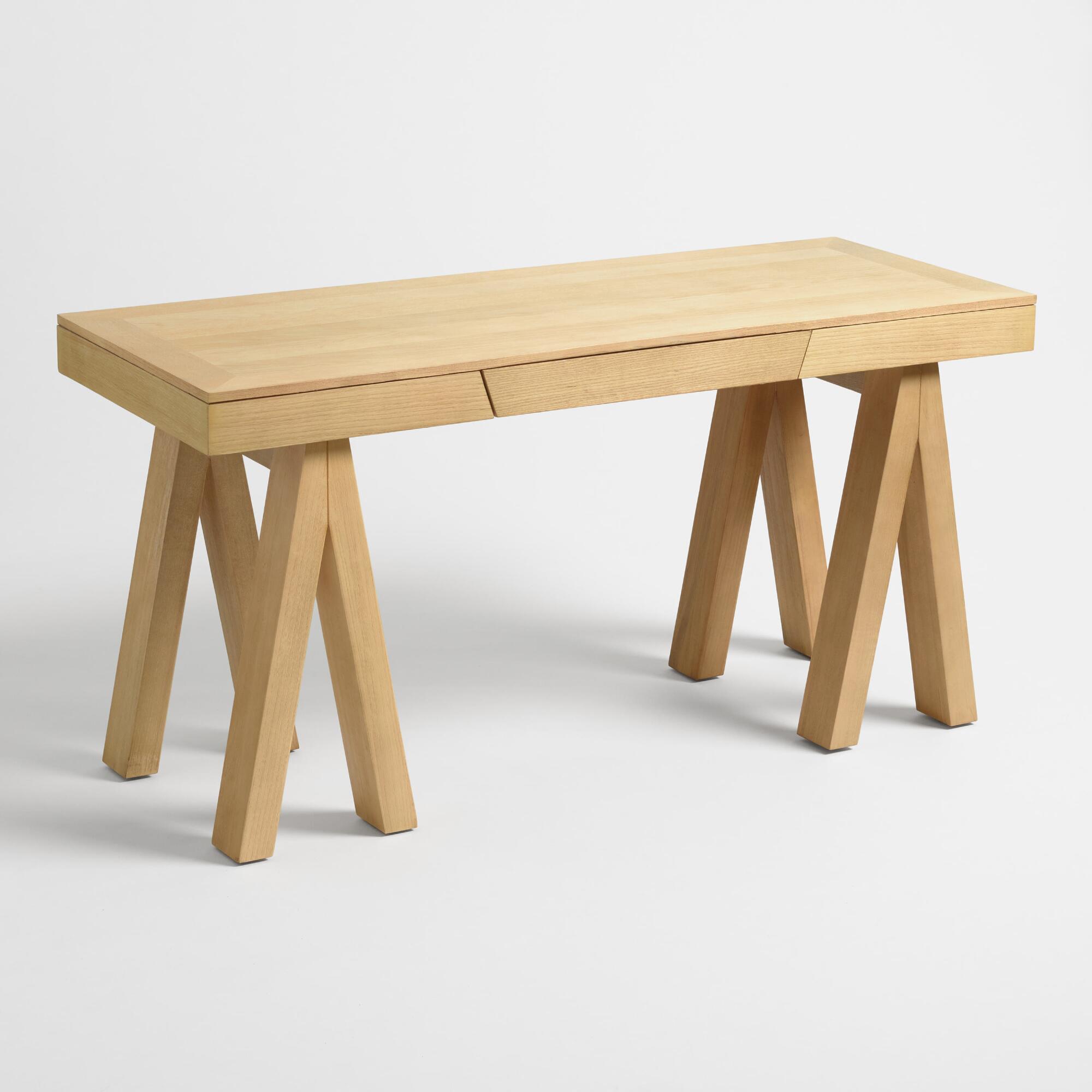 Bleached Oak And Poplar Gemma Sawhorse Desk By World Market