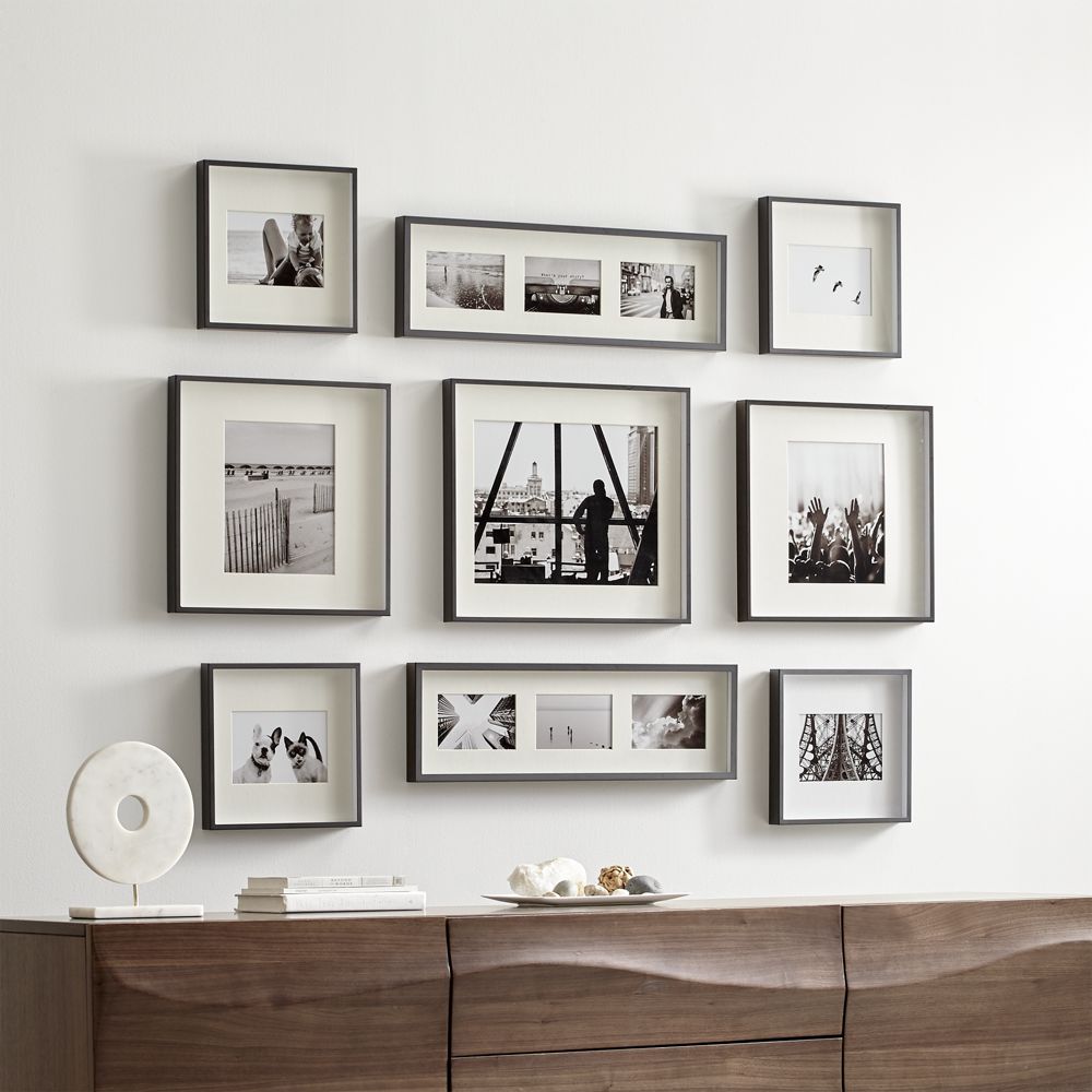 Brushed Gunmetal Picture Frame Gallery, Set of 9 Crate