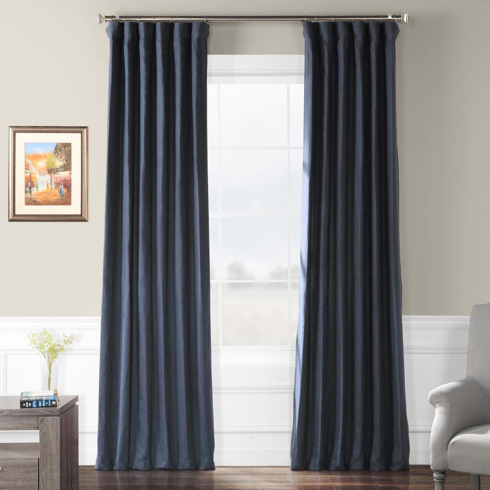 Exclusive Fabrics & Furnishings True Navy Blue French Linen Curtain ...