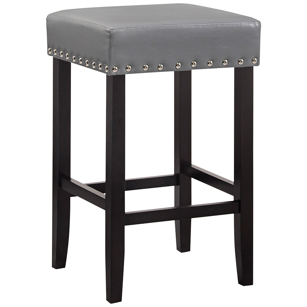 Carmen 25" Soft Gray Faux Leather Nailhead Counter Stool - Style ...