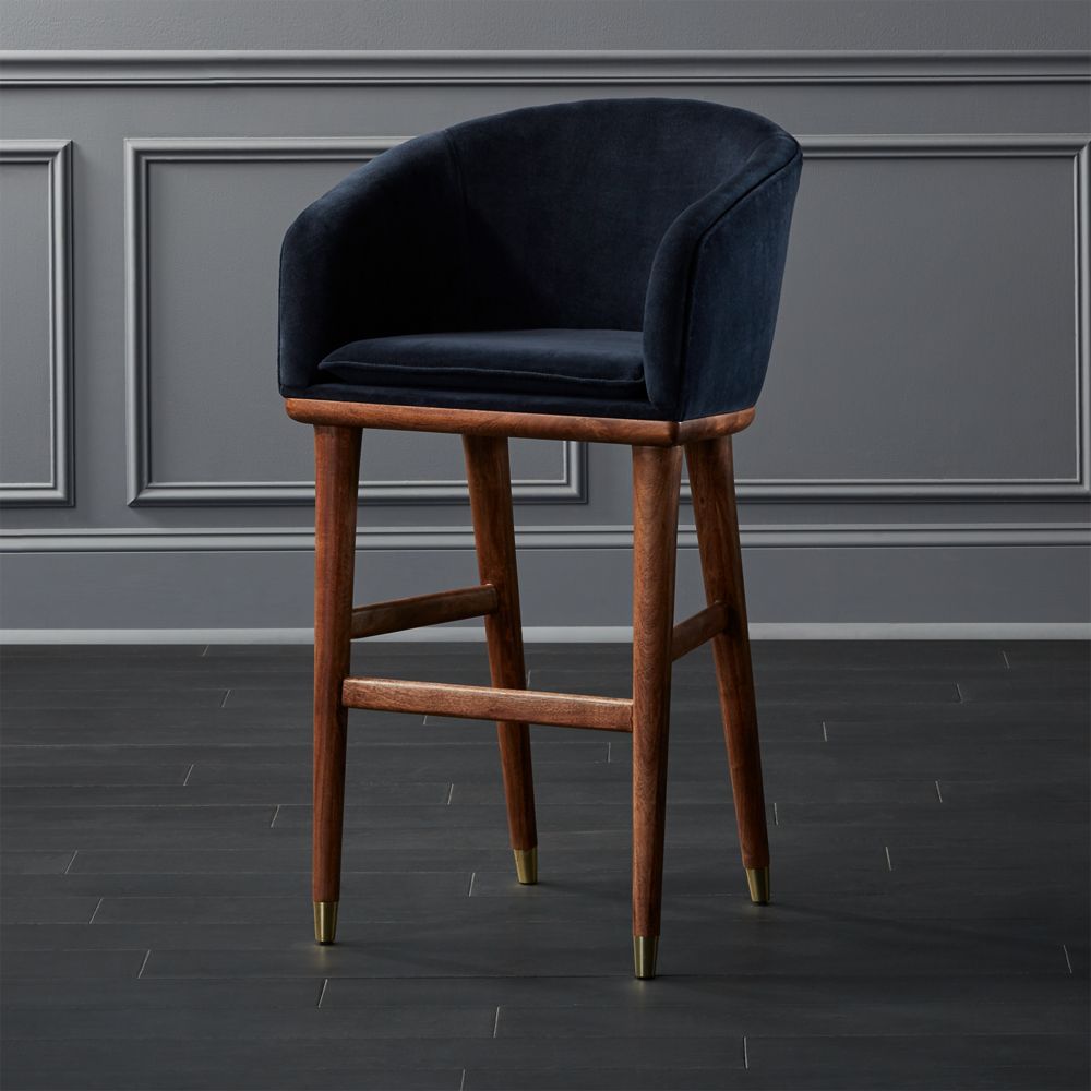 Viceroy Sapphire Blue Velvet Bar Stool 30" CB2 Havenly