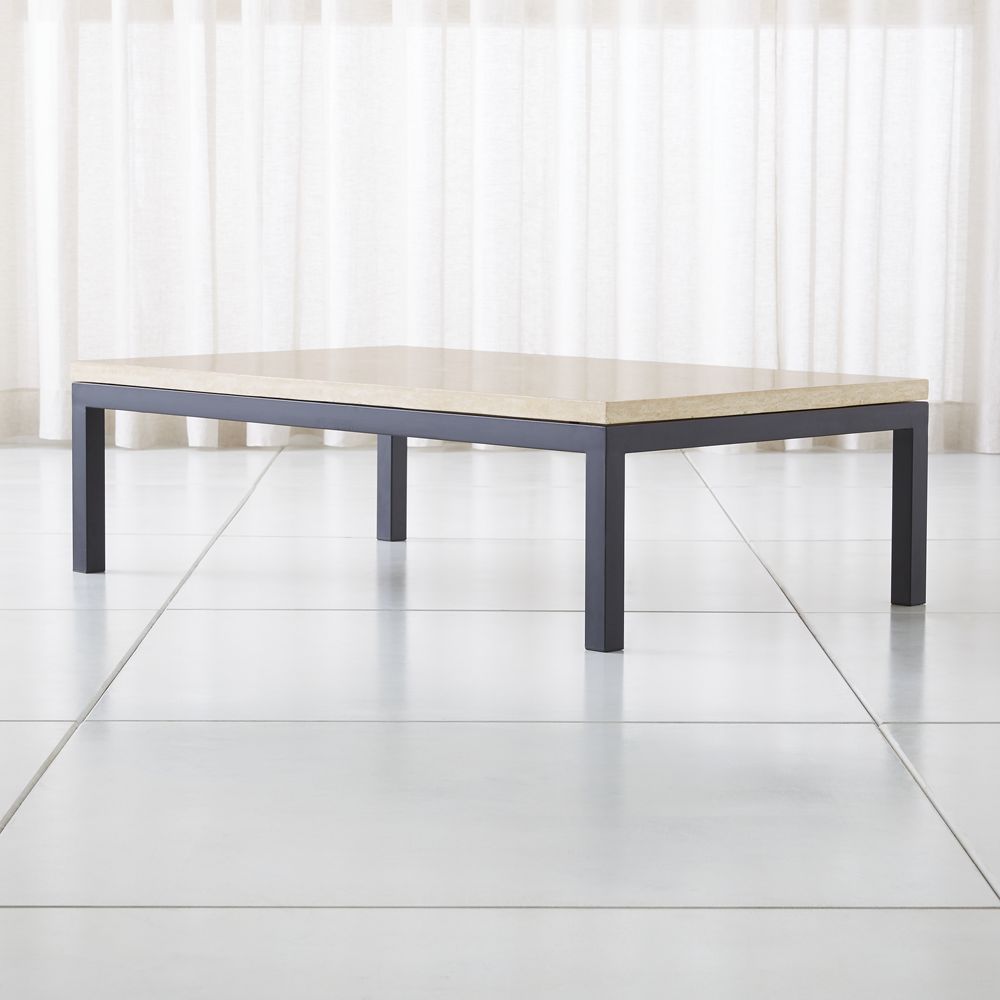 Parsons Travertine Top/ Dark Steel Base 60x36 Large Rectangular Coffee Table Crate and Barrel