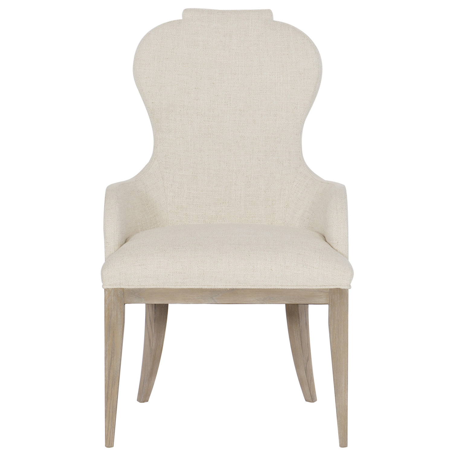 Sarabeth Modern French Beige Upholstered Sandstone Brown Wood Rounded Back Dining Arm Chair