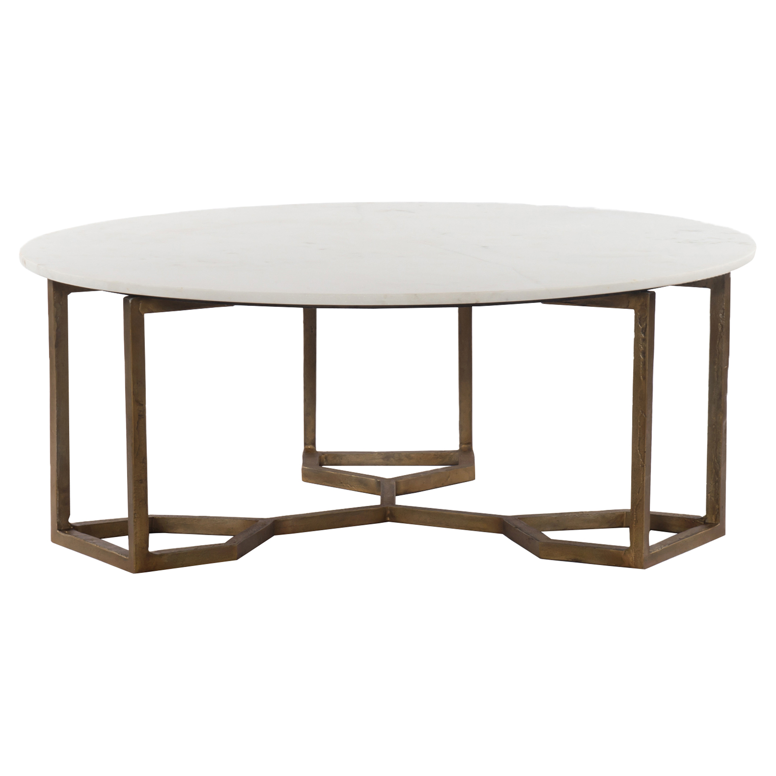 Zia Modern Geometric Gold Frame Round White Marble Top Coffee Table Kathy Kuo Home