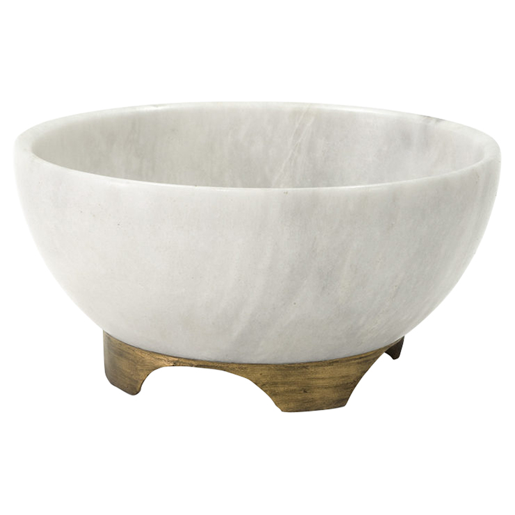 Palecek Bianca Modern Classic White Marble Small Gold Footed Bowl Kathy Kuo Home Havenly