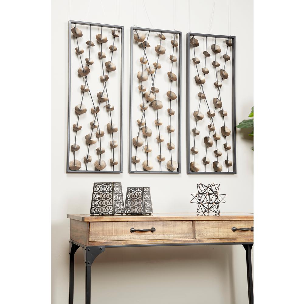 Litton Lane Rectangular Black Iron Wall Decor Panels with Bronze Modern