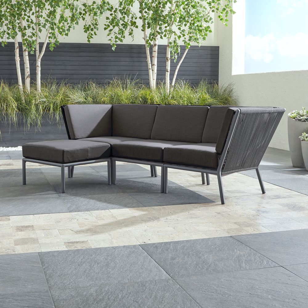 Morocco Graphite 3Piece Outdoor Sectional Sofa with Ottoman and