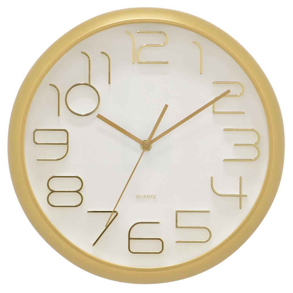 THREE HANDS 13 in. Matte Gold Wall Clock - Home Depot
