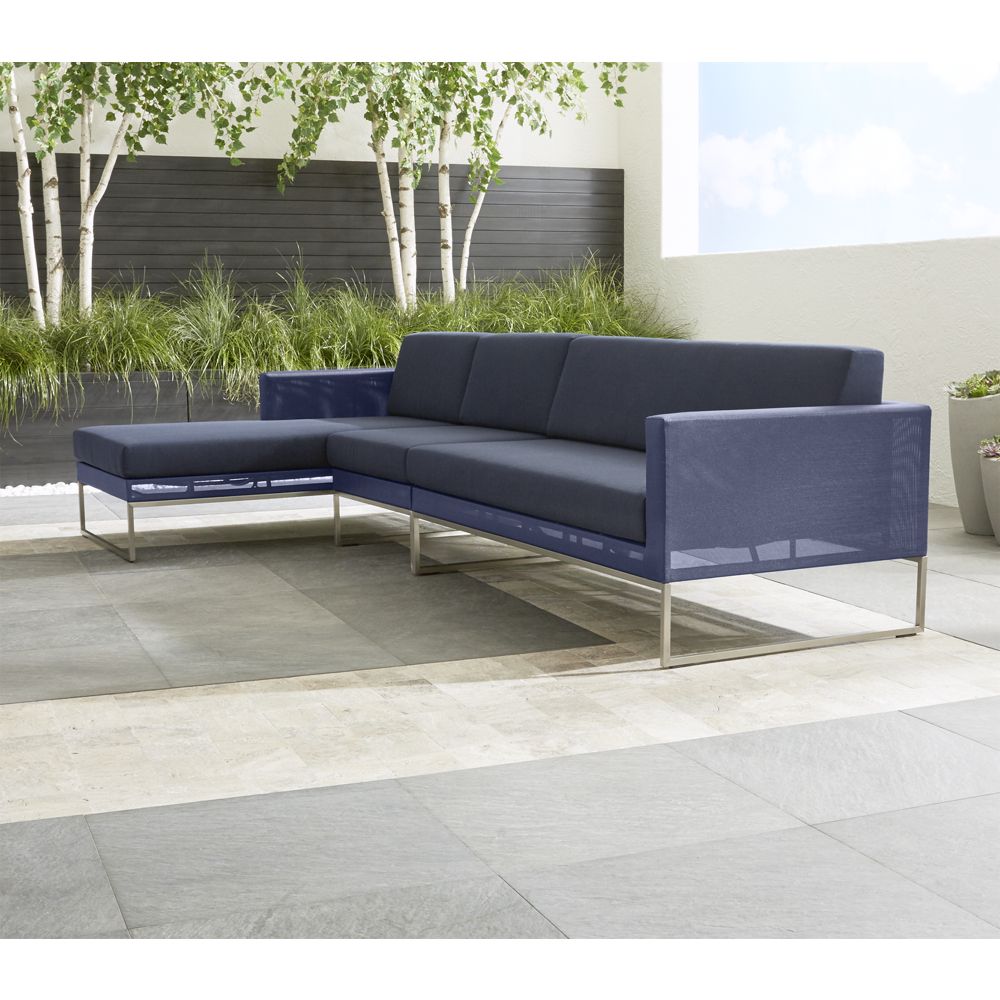 Dune 3Piece Navy LeftArm Chaise Outdoor Sectional Sofa with Sunbrella
