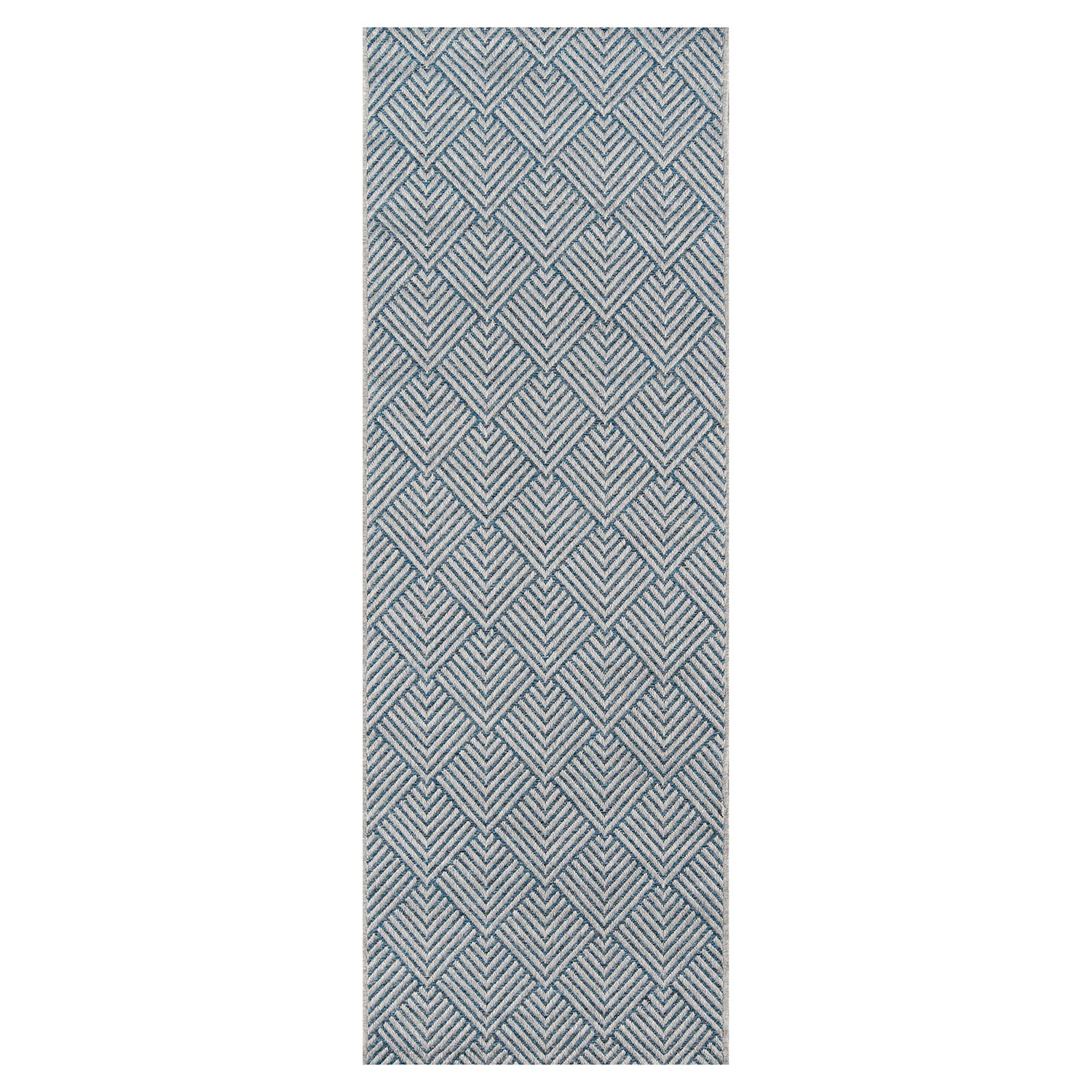 Eastyn Modern Blue Geometric Outdoor Rug 2'x10' Kathy Kuo Home