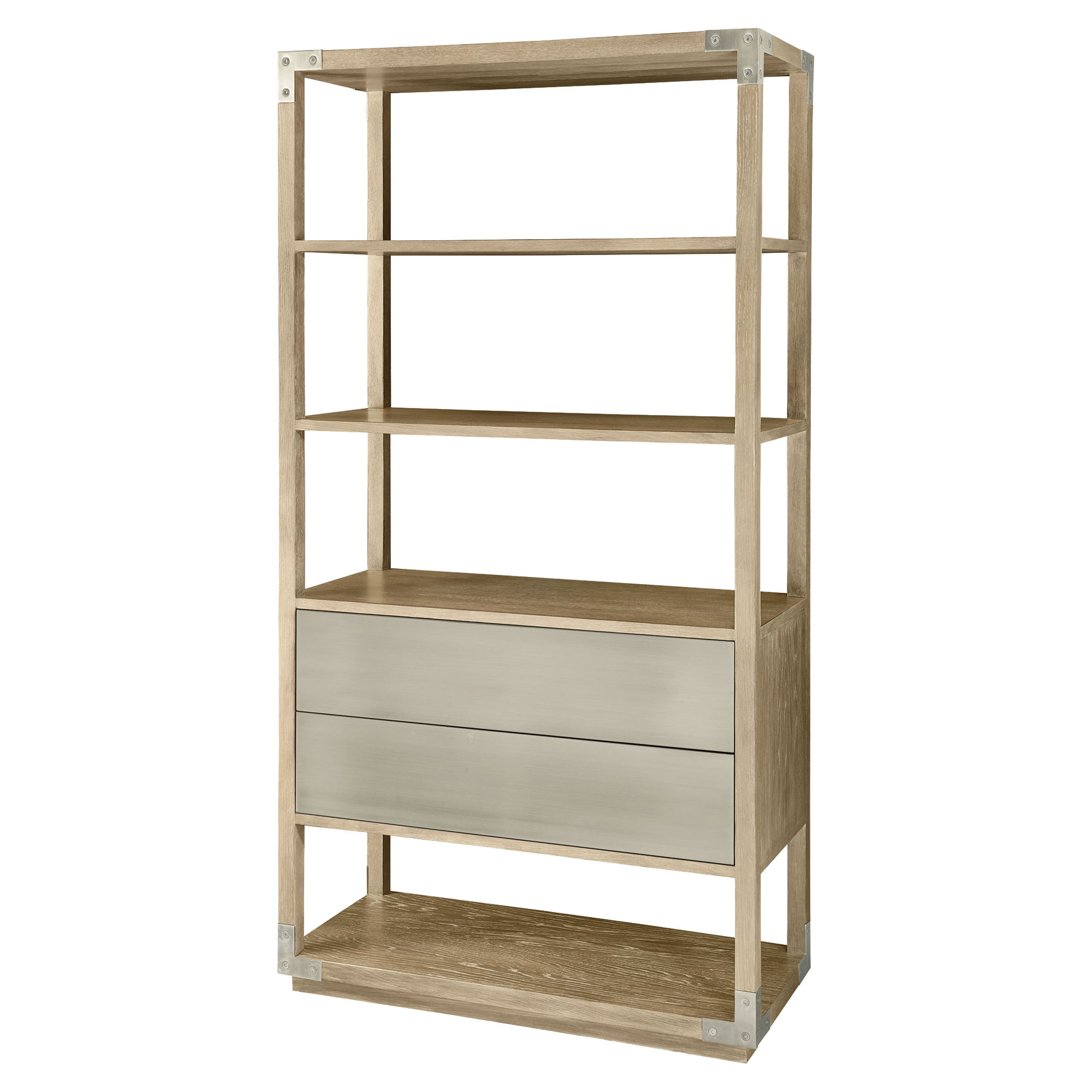 Nora Modern Classic Brown Wood Two Drawer Etagere Bookcase Kathy Kuo