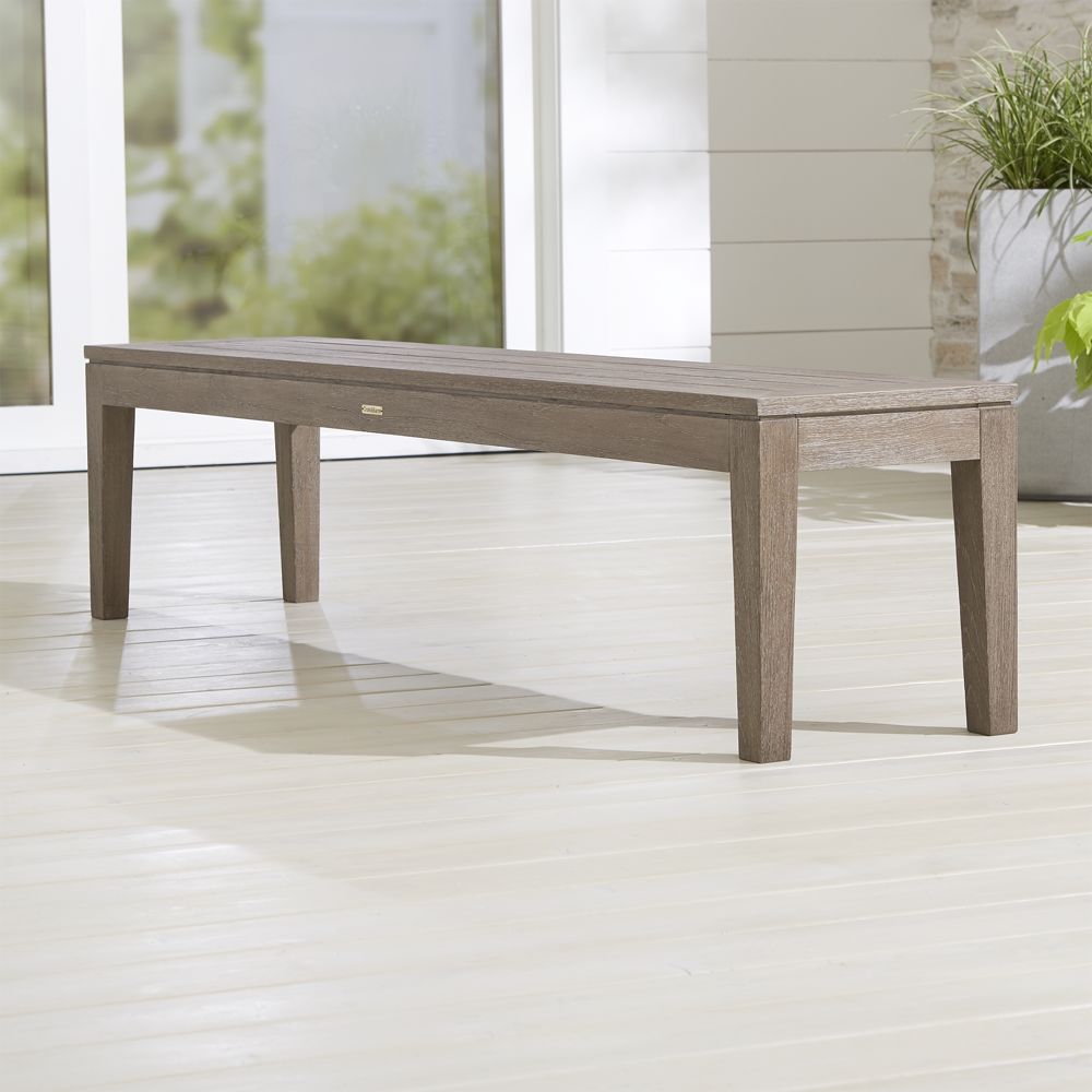 Regatta Grey Wash Teak Wood Outdoor Dining Bench Crate and Barrel