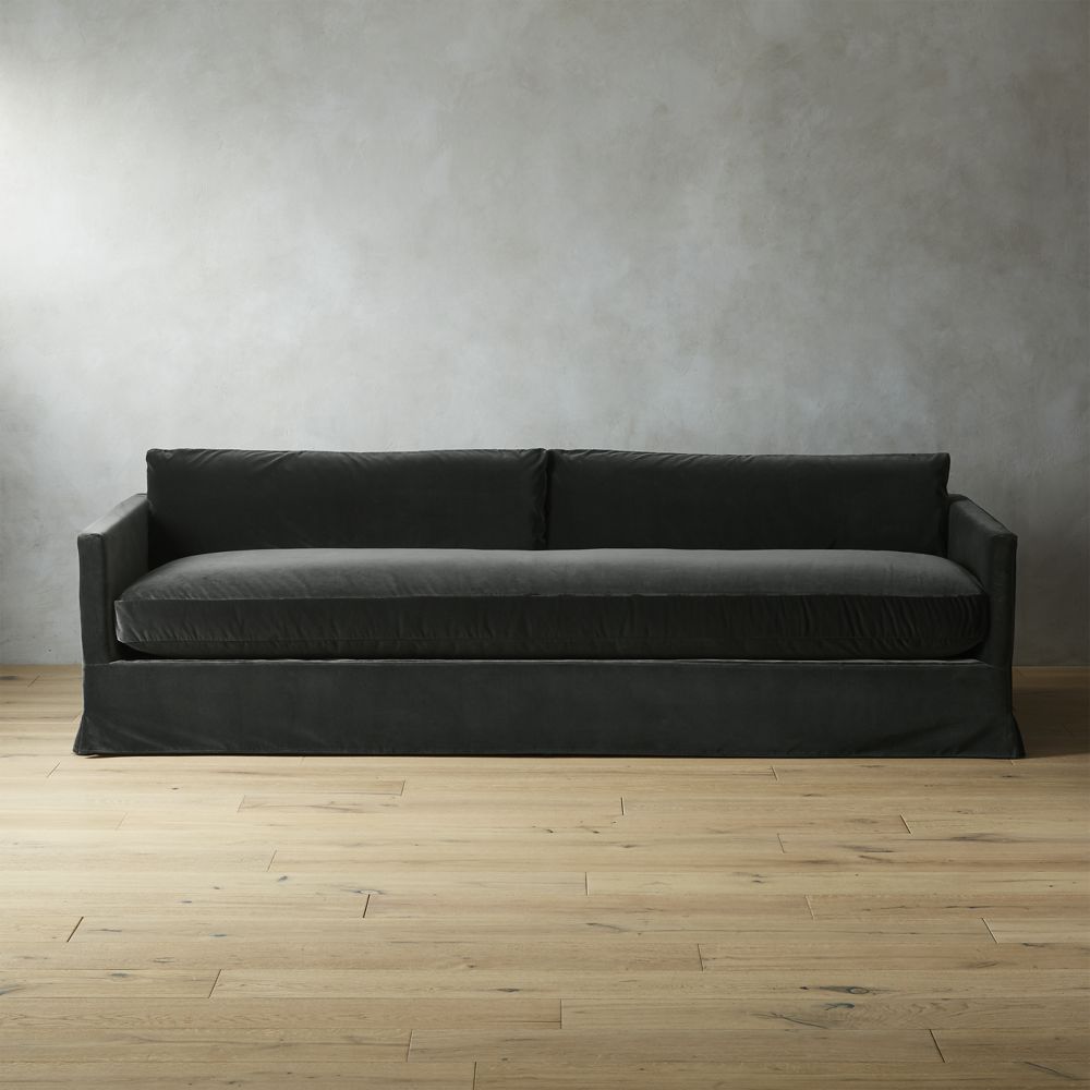Delphine Dark Grey Velvet Slipcover Sofa CB2 Havenly